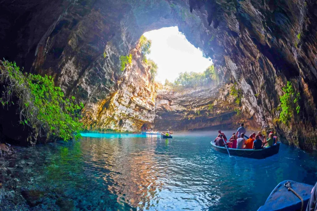 melissani-cave- Stunning view of Melissani Cave, Kefalonia, with Petroutsos Transfers and tours offering reliable transport services to this popular tourist destination